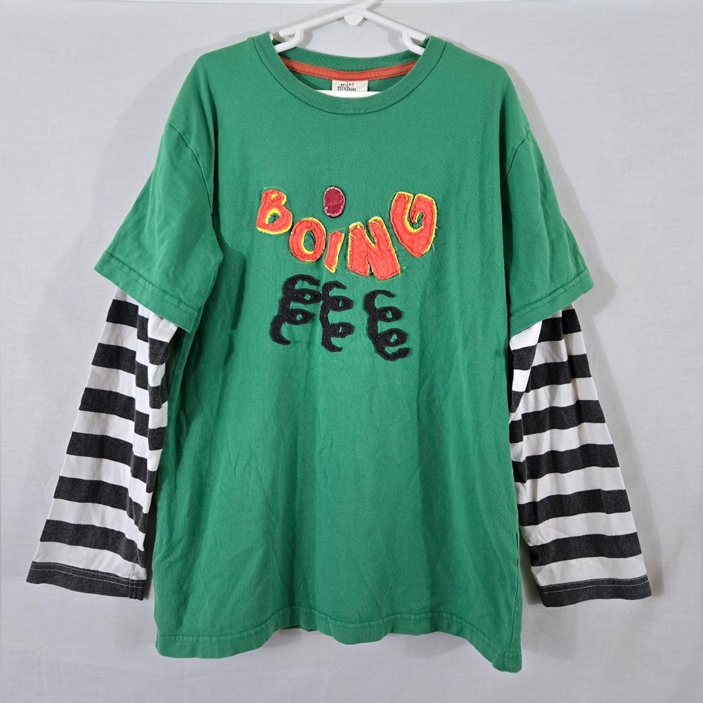 Mini Boden Boy's Green Long Sleeve "Boing" T-shirt Size 9-10Y *WASH WEAR*